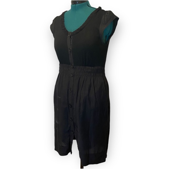 2for$35 Vintage Baia Black Midi Elastic Waist Buttoned Dress Size 8 - Picture 3 of 15